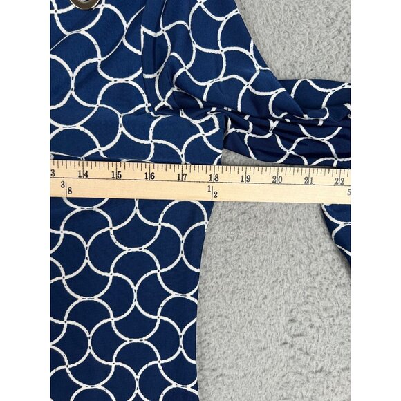 La Vanya Womens Blouse Metal Cut Out Collar 3/4 Sleeves Blue/White Petite PM - Picture 5 of 9